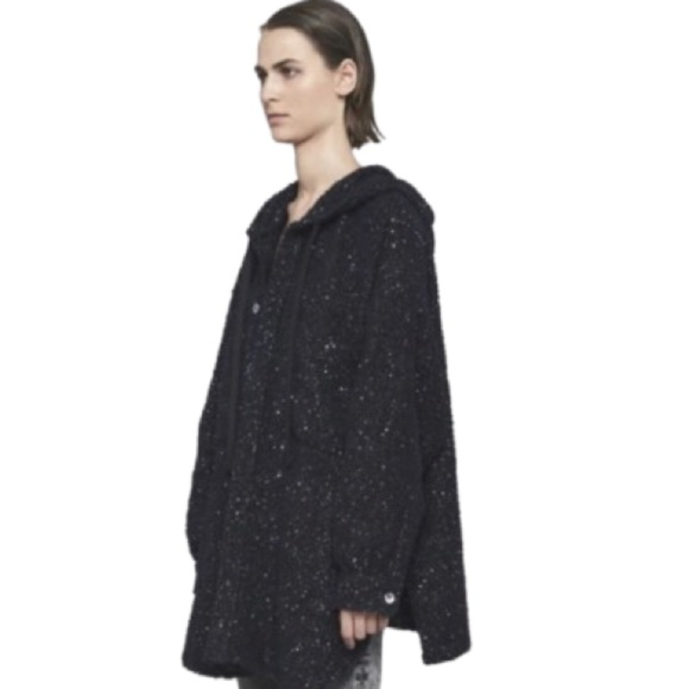 Faith Connexion Unisex European Oversized Blue Tweed $1400 Hooded Over Shirt XS